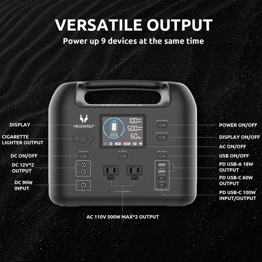 HEADWOLF D500 500Wh 162000mAh Portable Power Station for Outdoor Camping Travel Hunting RV CPAP Home Emergency 16 HEADWOLF D500 500Wh 162000mAh Portable Power Station for Outdoor Camping Travel Hunting RV CPAP Home Emergency