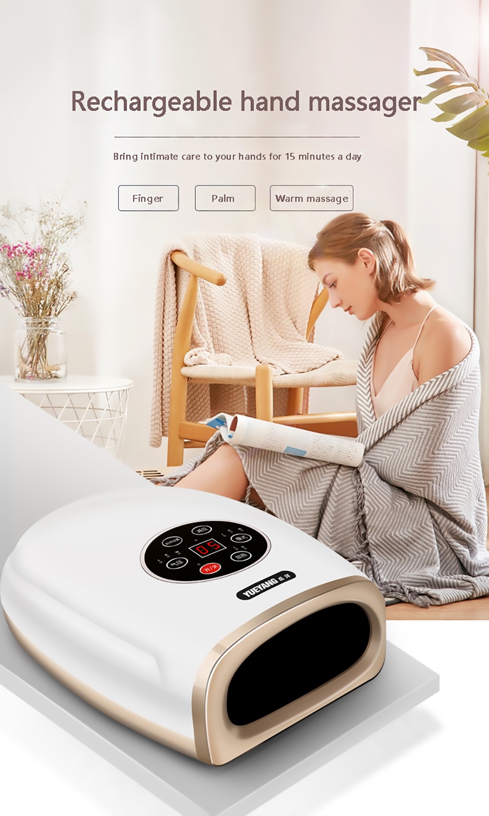 Hand Guard Wireless Hand Massager with Heat and Compression Rechargeable Palm Massage Machine EU Plug - Black