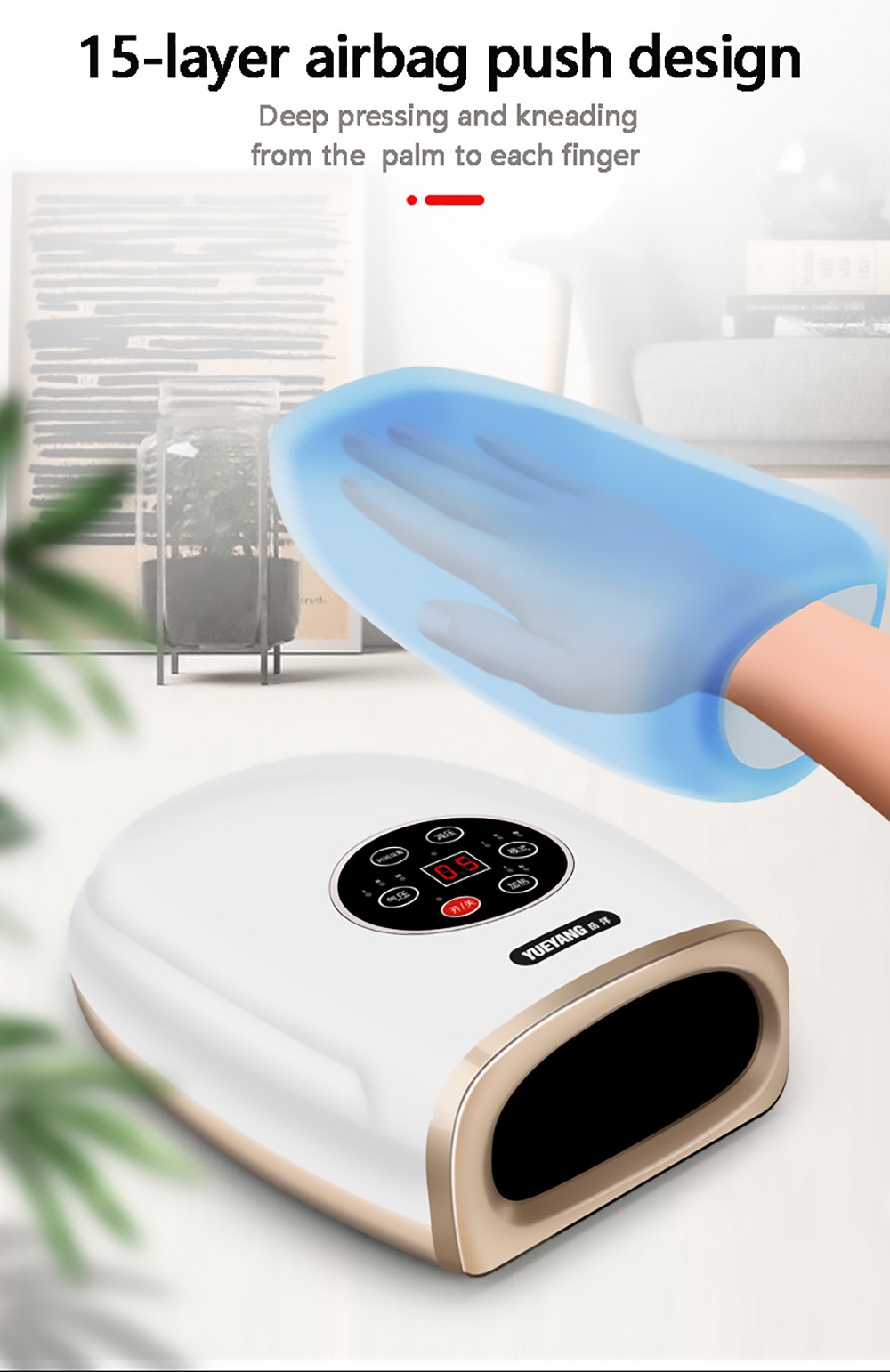 Hand Guard Wireless Hand Massager with Heat and Compression Rechargeable Palm Massage Machine EU Plug - Black