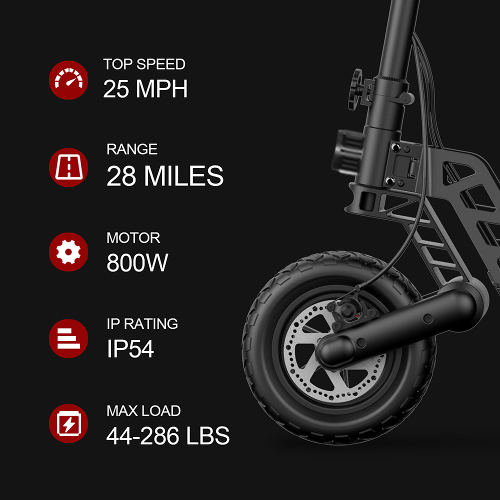 HiBoy Titan Electric Scooter 10'' Tires 800W Motor 48V 12.5Ah Battery 45km/h Max Speed 40-45km Range 120kg Max Load