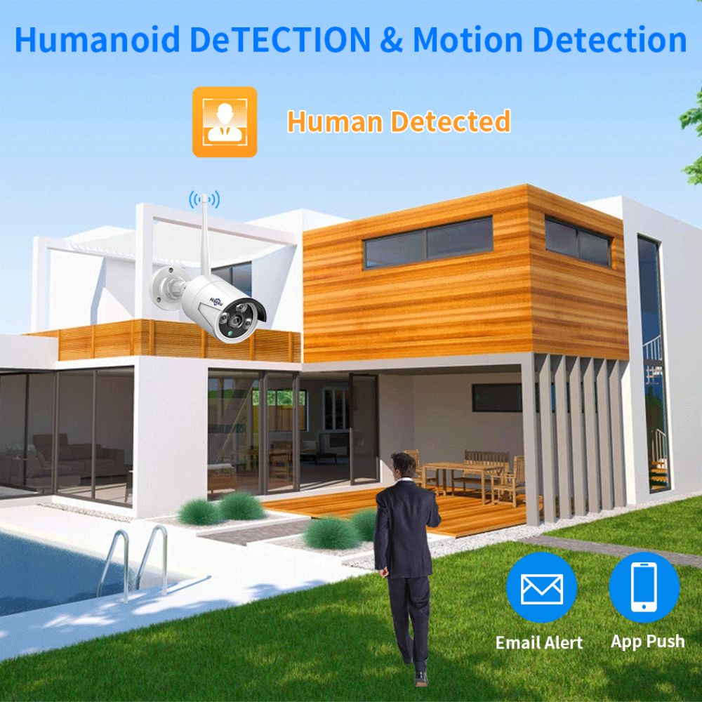 Hiseeu 4Pcs 8CH 3MP Wireless NVR IP Wifi Camera Outdoor IR Night Vision Security Cameras Surveillance