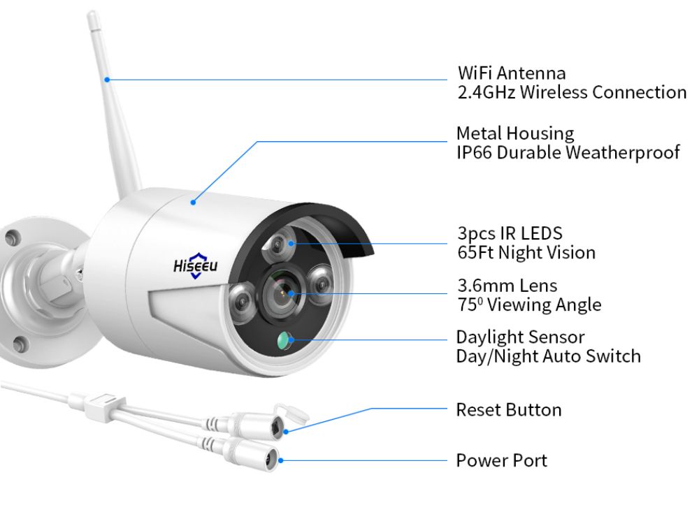 Hiseeu 4Pcs 8CH 3MP Wireless NVR IP Wifi Camera Outdoor IR Night Vision Security Cameras Surveillance