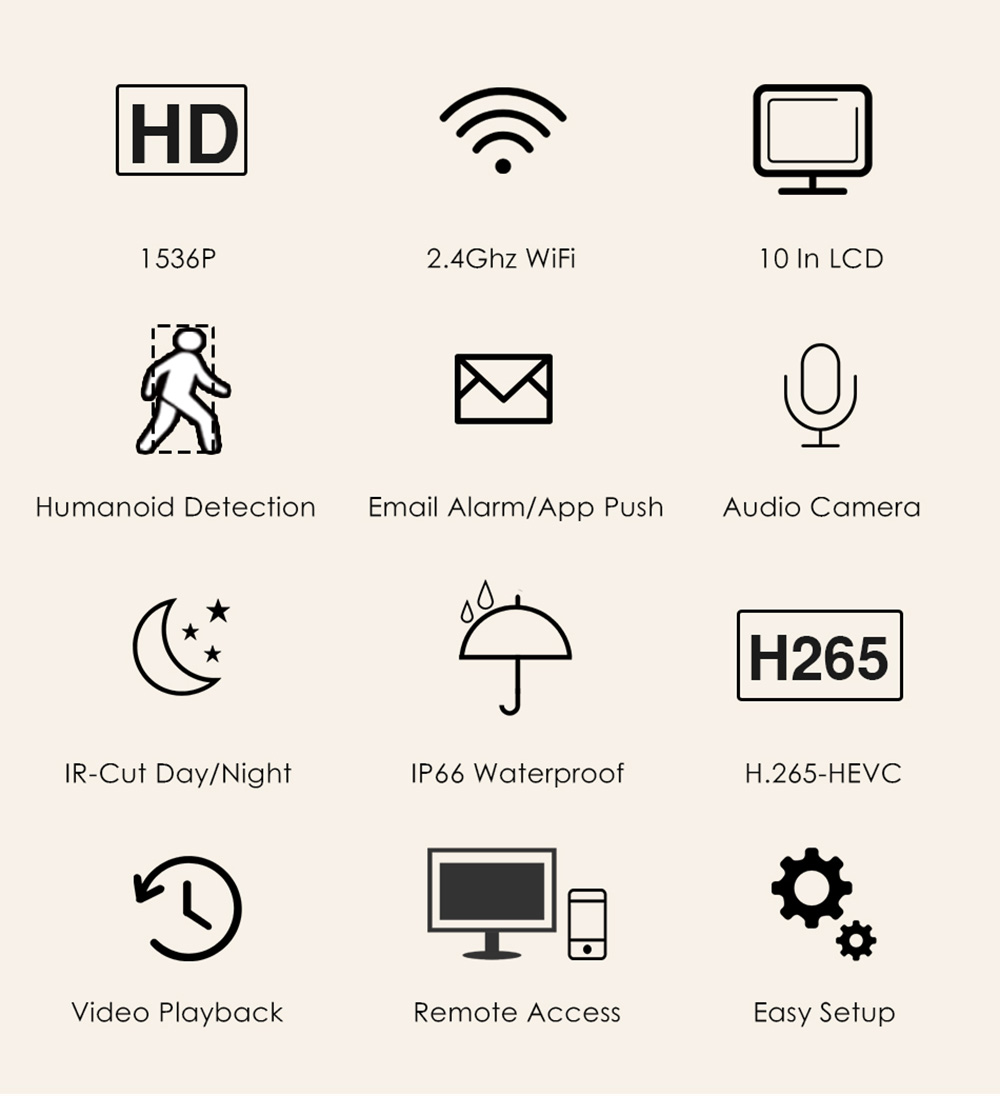 Hiseeu 4Pcs 8CH 3MP 1536P Wireless Security Cameras Kit Outdoor Waterproof CCTV System Set with 10.1inch Monitor NVR