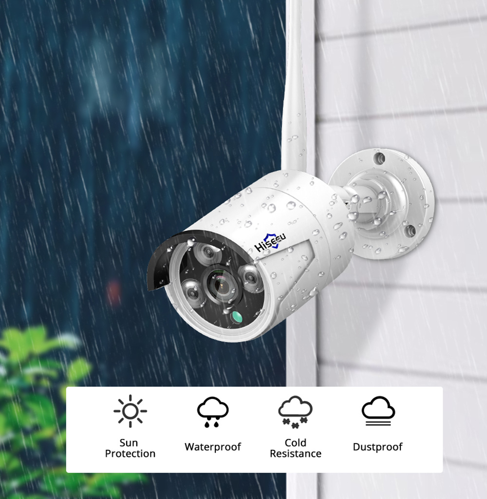 Hiseeu 4Pcs 8CH 3MP 1536P Wireless Security Cameras Kit Outdoor Waterproof CCTV System Set with 10.1inch Monitor NVR
