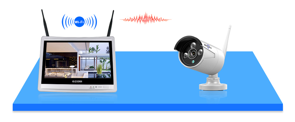 Hiseeu 4pcs All in one with 12inch LCD Monitor Wireless Security Camera System Home 8CH 3MP NVR Kit 1536P Outdoor