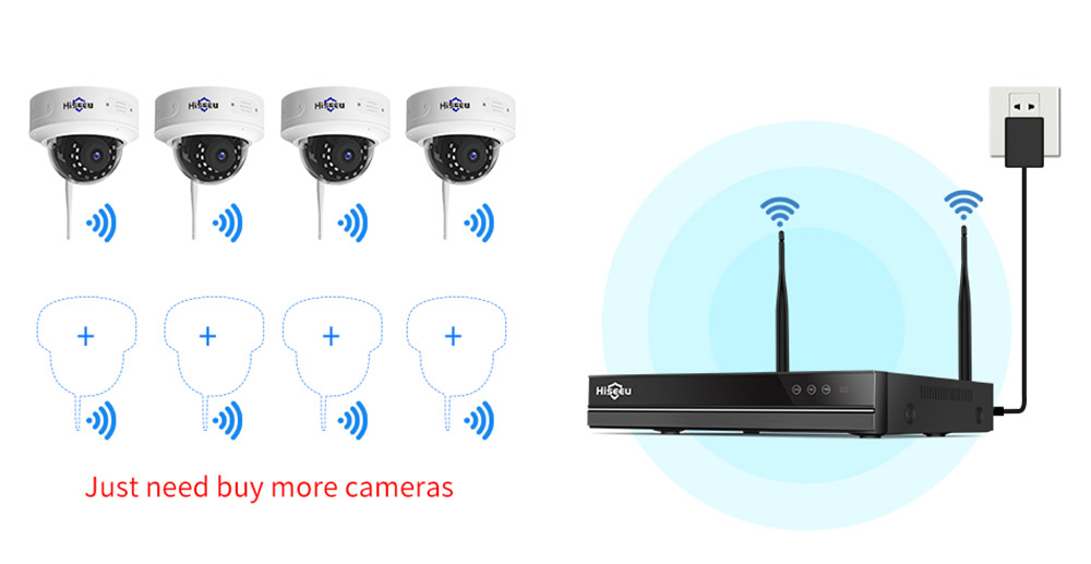 Hiseeu Wireless 8CH 4PCS 3MP 1536P HD Two-way Audio CCTV Security Camera for Indoor Home