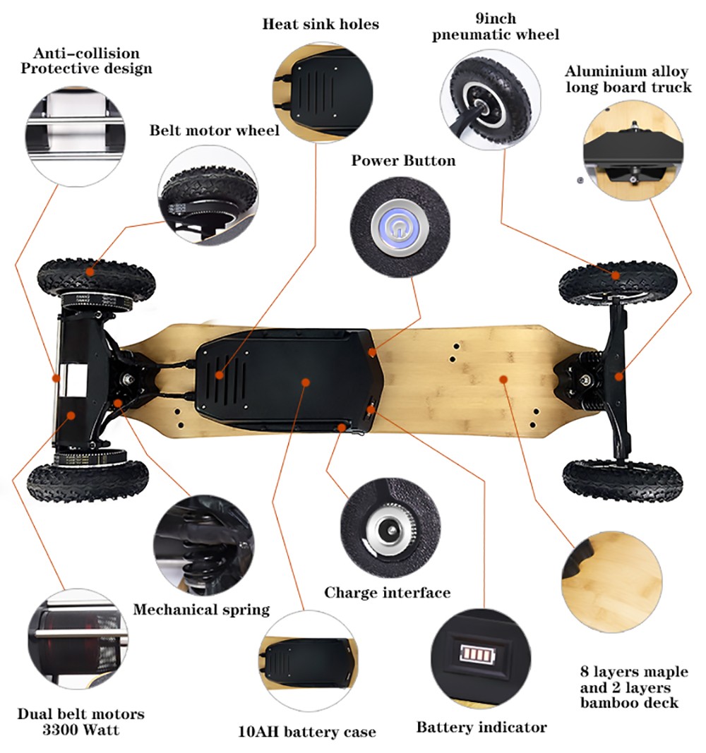 IENYRID YF001 Electric Skateboard Belt Dual Motors Off-road Skateboard 10000mAh Battery 40km/h Top Speed 20km Range