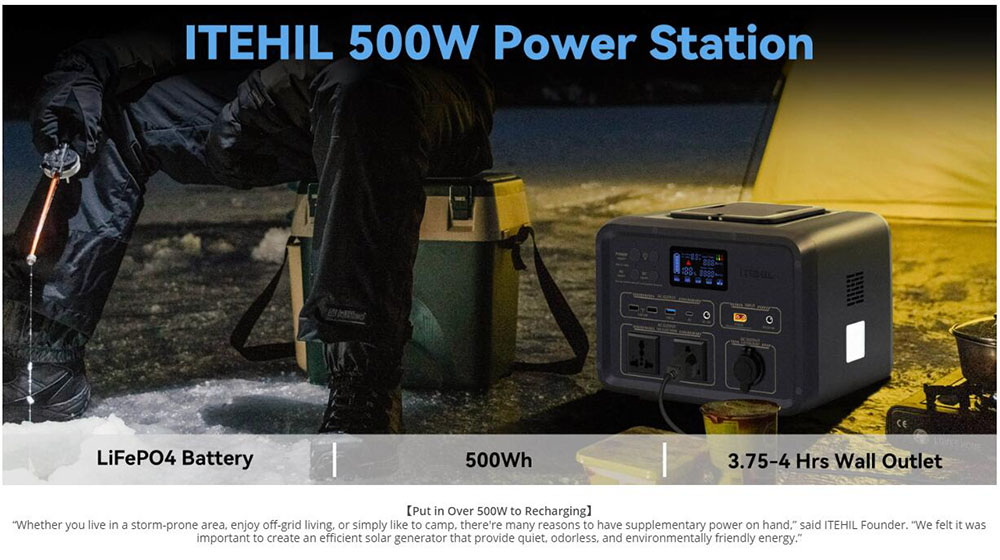 ITEHIL IT500 500W LiFePO4 Portable Power Station Fast Charging with LED Display for Camping Outdoor RV