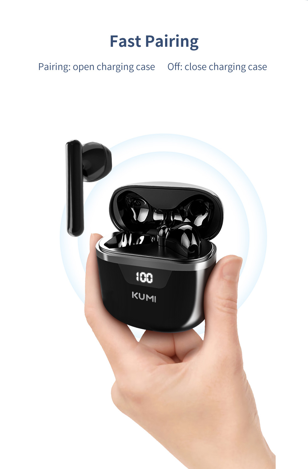 KUMI G03 TWS Bluetooth 5.0 Earphone In-Ear HiFi Sound True Wireless Sports Earbuds with Microphone - White