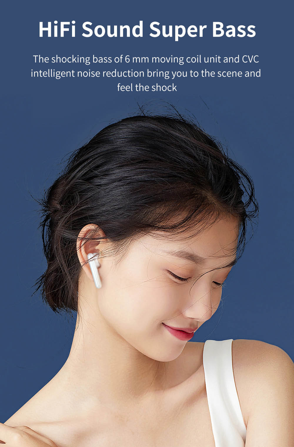 KUMI G03 TWS Bluetooth 5.0 Earphone In-Ear HiFi Sound True Wireless Sports Earbuds with Microphone - White