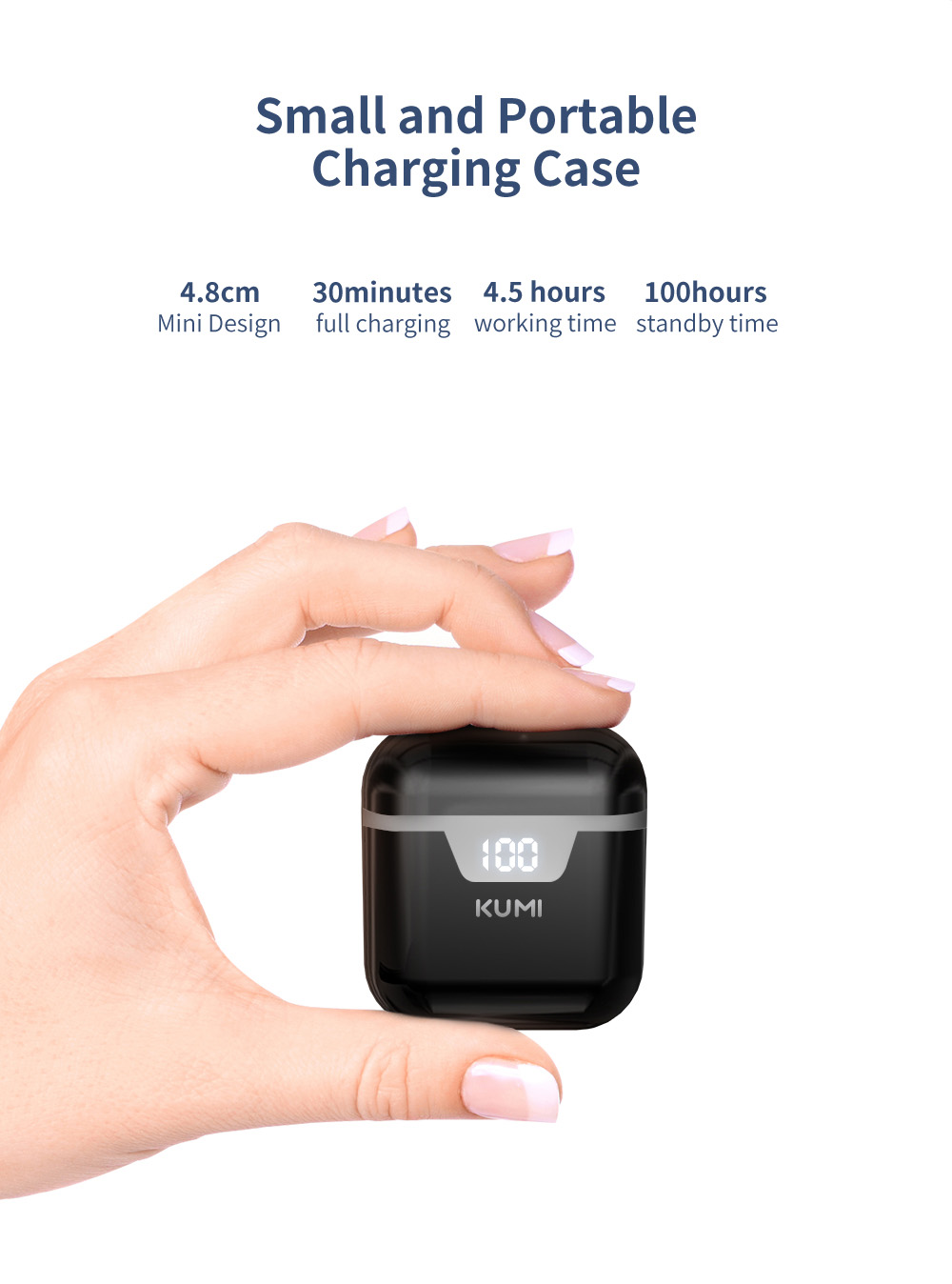 KUMI G03 TWS Bluetooth 5.0 Earphone In-Ear HiFi Sound True Wireless Sports Earbuds with Microphone - White