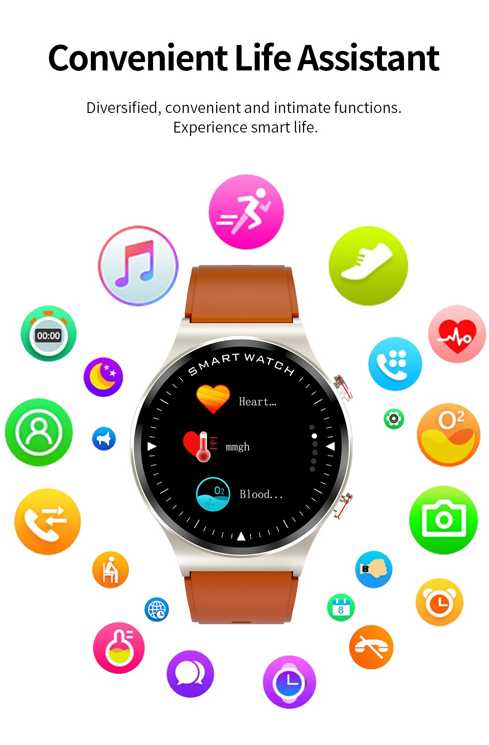 KUMI GT5 Smartwatch 1.28'' IPS HD Screen with BT Call Multiple Sports Heart Rate Monitor SpO2 Measurement - Sliver