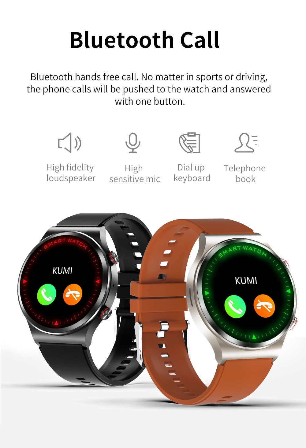 KUMI GT5 Smartwatch 1.28'' IPS HD Screen with BT Call Multiple Sports Heart Rate Monitor SpO2 Measurement - Sliver