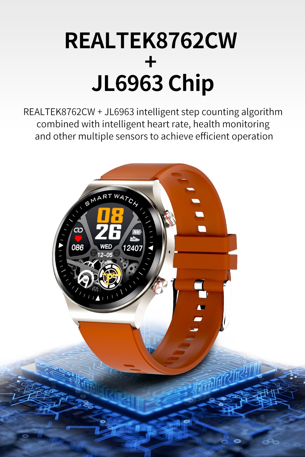 KUMI GT5 Smartwatch 1.28'' IPS HD Screen with BT Call Multiple Sports Heart Rate Monitor SpO2 Measurement - Sliver