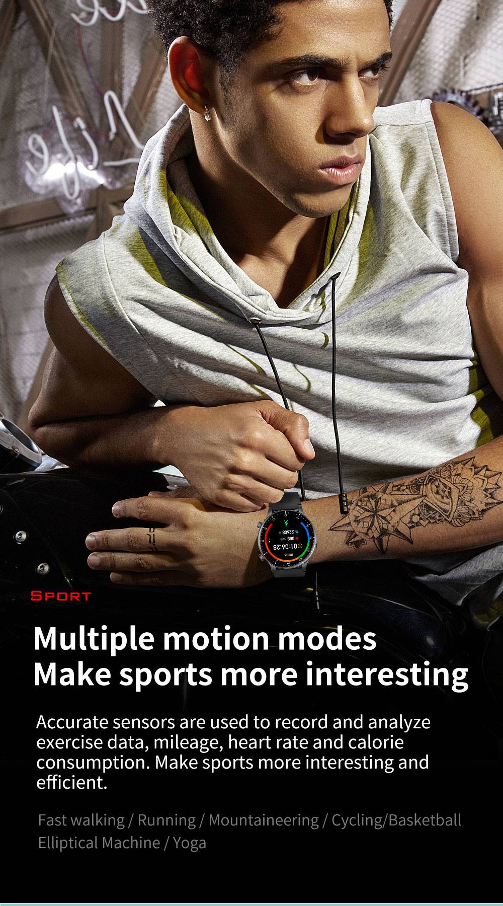 KUMI GW16T Pro Smartwatch 1.3'' Touch Screen Multiple Sport Modes Heart Health SpO2 Measurement IP68 Waterproof - Sliver