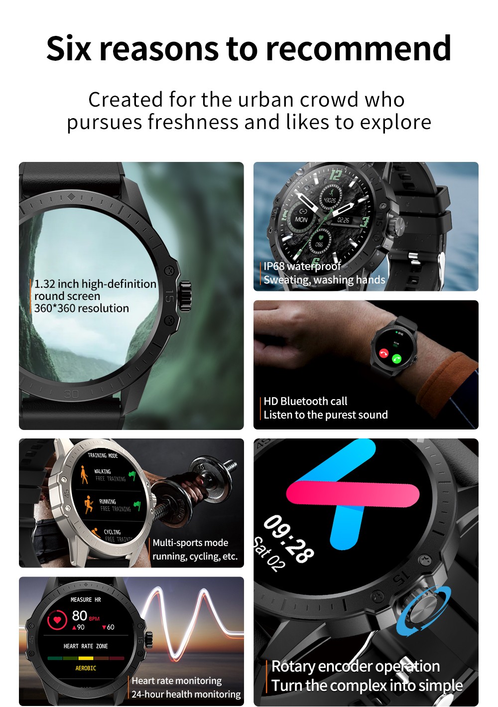 KUMI GW2 Smartwatch 1.32'' HD Color Screen with Bluetooth Call Heart Rate Monitoring Multi-Sport Modes - Silver