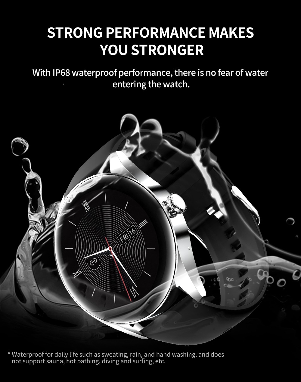 KUMI GW3 Smartwatch for Men 1.32'' HD Color Screen with Bluetooth Call Heart Rate Monitoring Multi-Sport Modes - Black