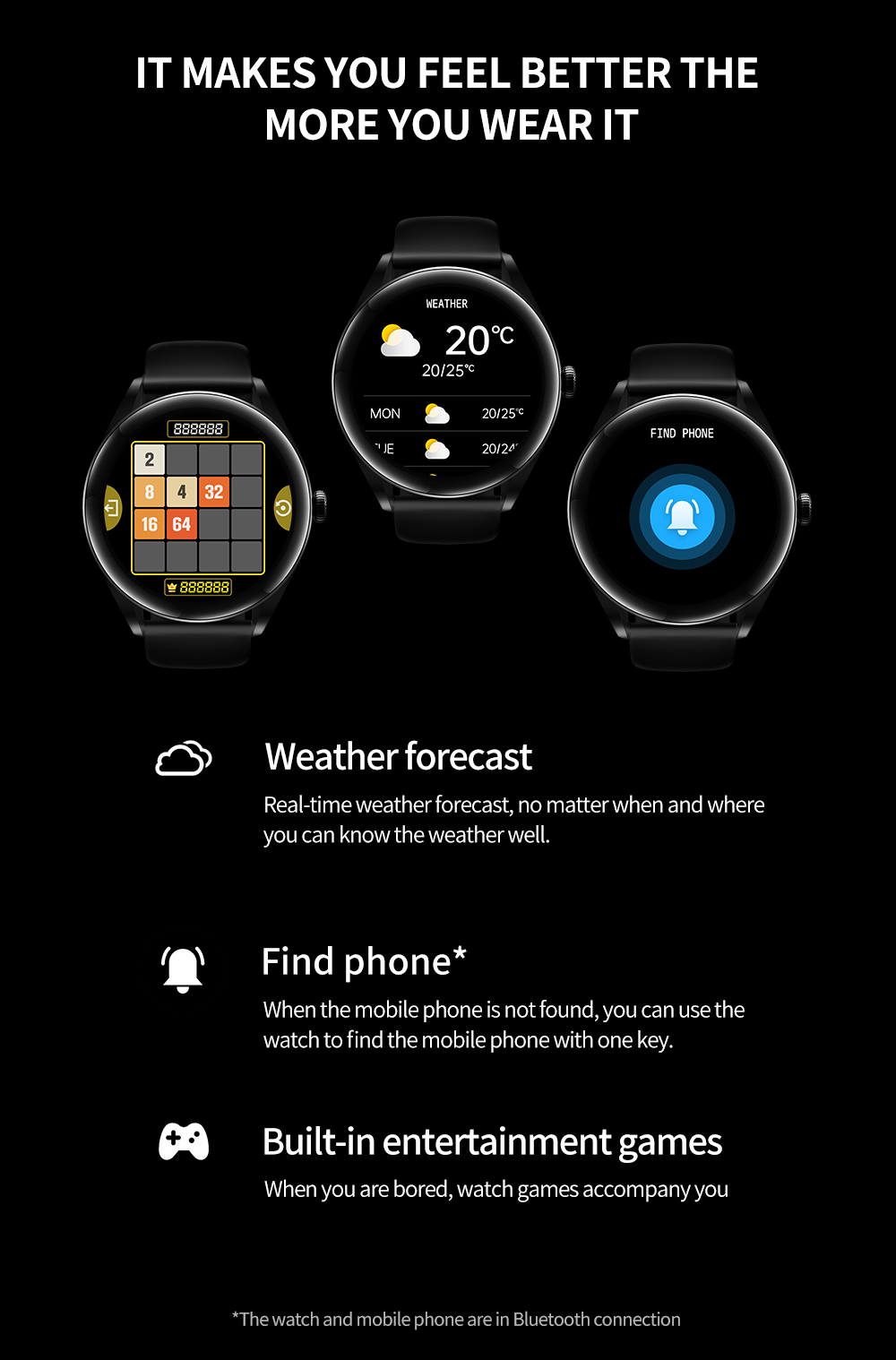 KUMI GW3 Smartwatch for Men 1.32'' HD Color Screen with Bluetooth Call Heart Rate Monitoring Multi-Sport Modes - Black