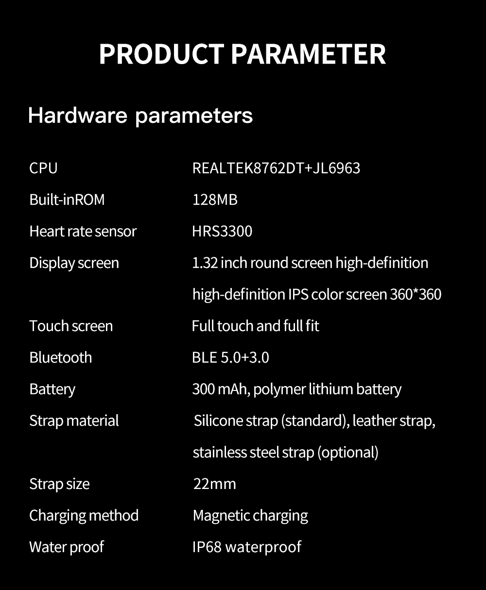 KUMI GW3 Smartwatch for Men 1.32'' HD Color Screen with Bluetooth Call Heart Rate Monitoring Multi-Sport Modes - Black