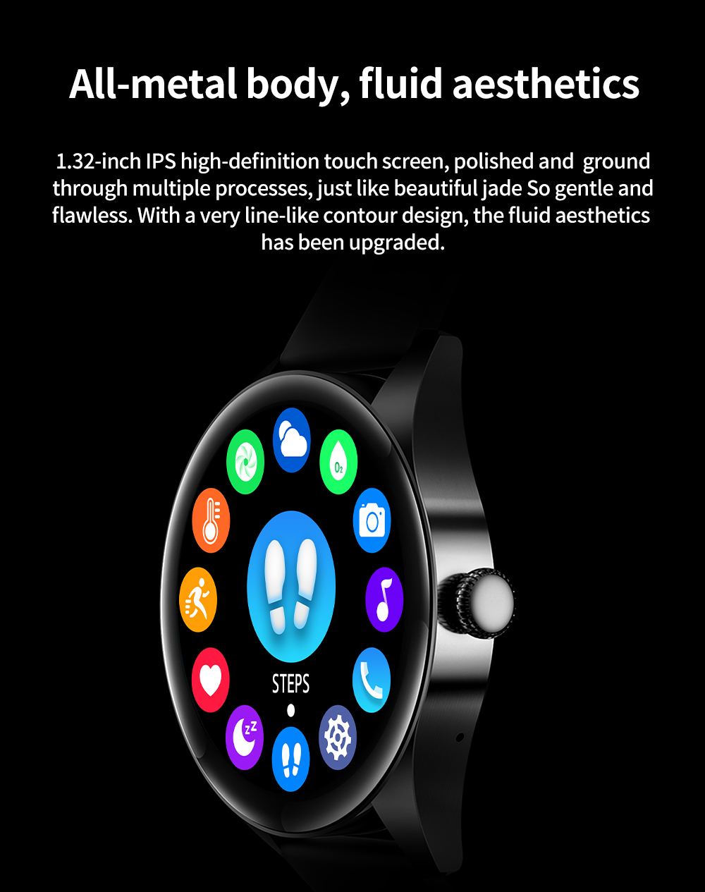 KUMI GW3 Smartwatch for Men 1.32'' HD Color Screen with Bluetooth Call Heart Rate Monitoring Multi-Sport Modes - Black