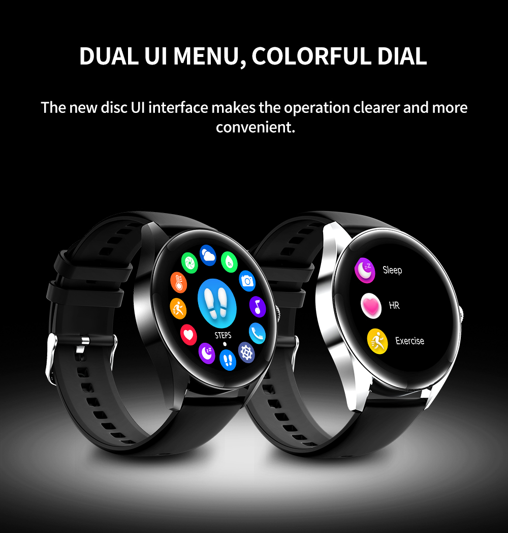 KUMI GW3 Smartwatch for Men 1.32'' HD Color Screen with Bluetooth Call Heart Rate Monitoring Multi-Sport Modes - Black