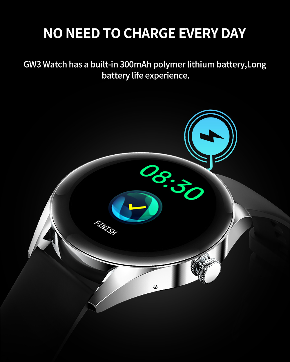 KUMI GW3 Smartwatch for Men 1.32'' HD Color Screen with Bluetooth Call Heart Rate Monitoring Multi-Sport Modes - Black