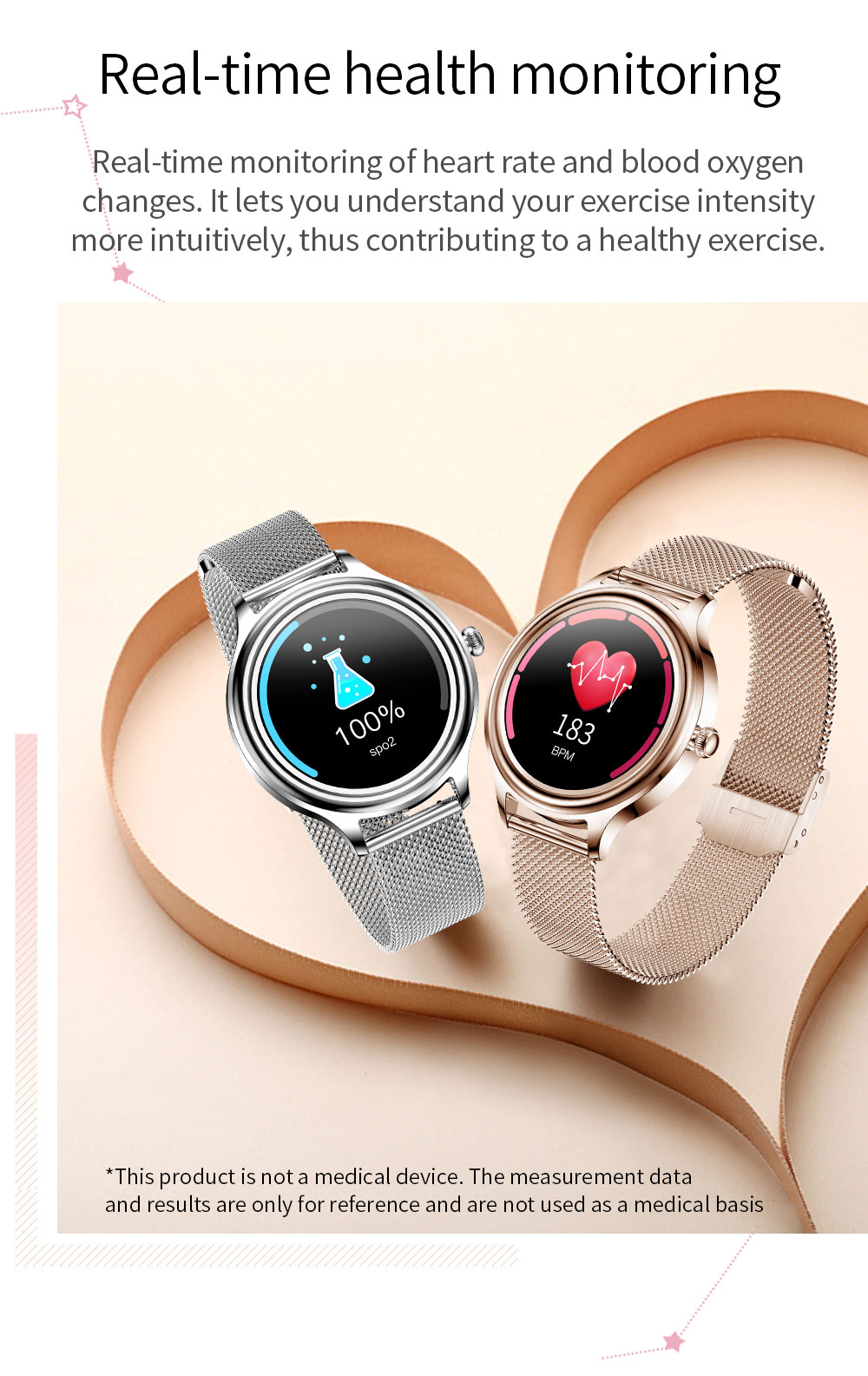 KUMI K3 Smartwatch for Women 1.09'' HD  Color Screen Sleep Analysis Multi-motion Modes Information Reminder - Gold