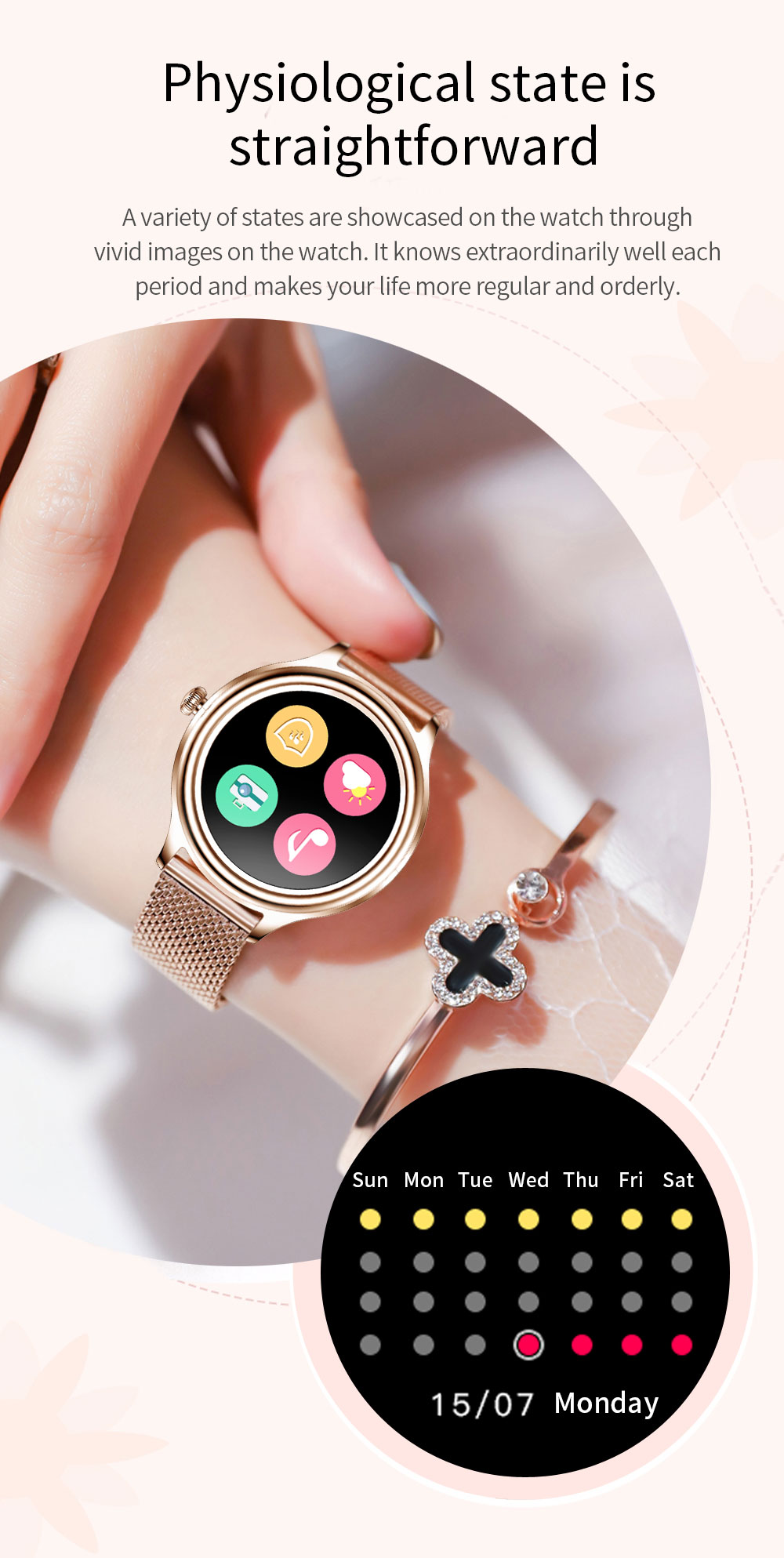 KUMI K3 Smartwatch for Women 1.09'' HD  Color Screen Sleep Analysis Multi-motion Modes Information Reminder - Gold