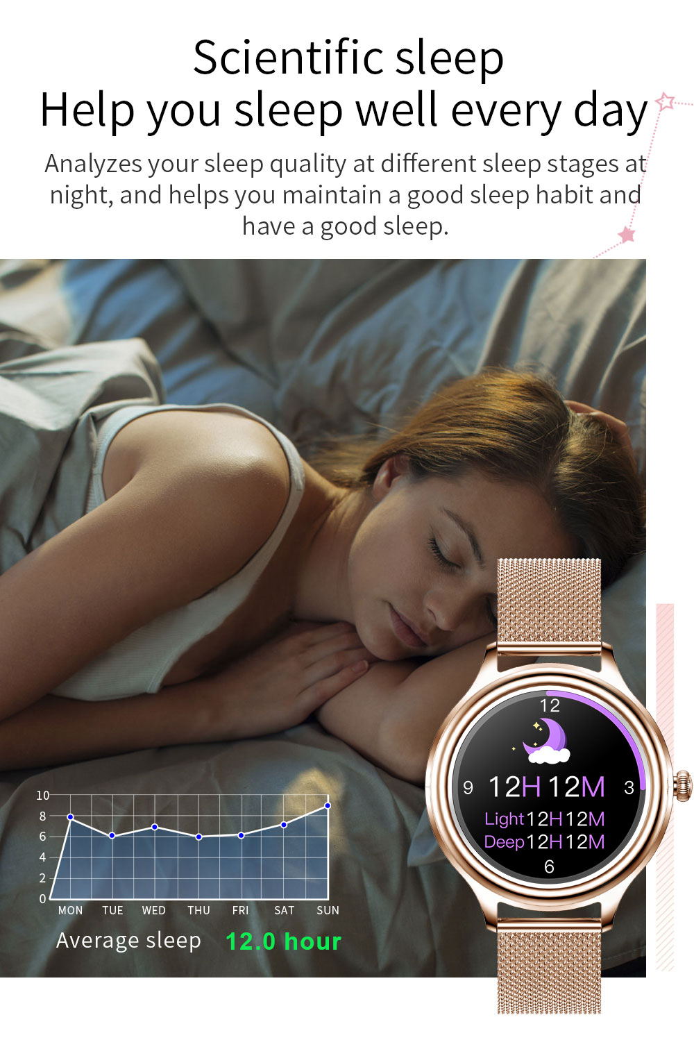 KUMI K3 Smartwatch for Women 1.09'' HD  Color Screen Sleep Analysis Multi-motion Modes Information Reminder - Gold