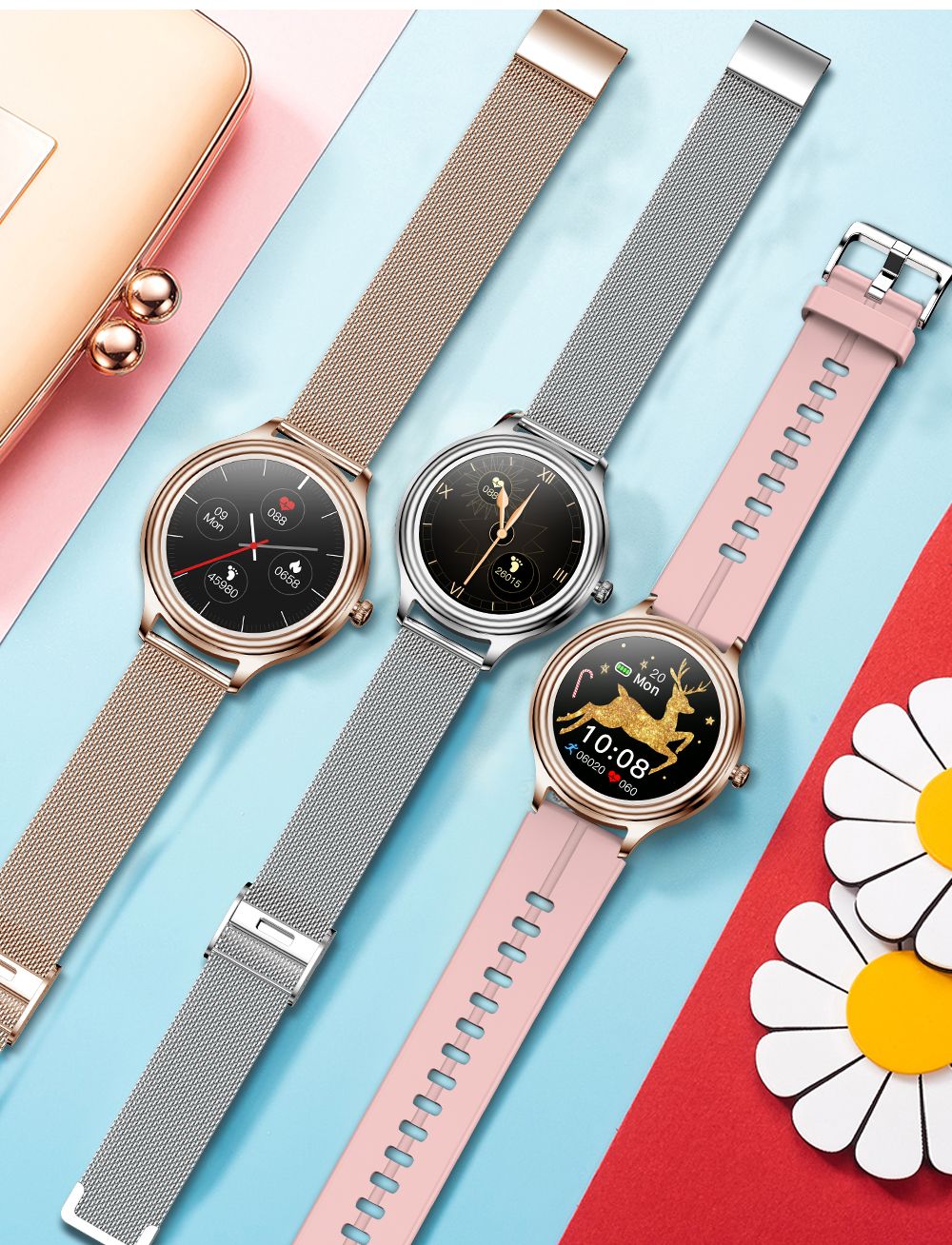 KUMI K3 Smartwatch for Women 1.09'' HD Color Screen Sleep Analysis Multi-motion Modes Information Reminder - Silver