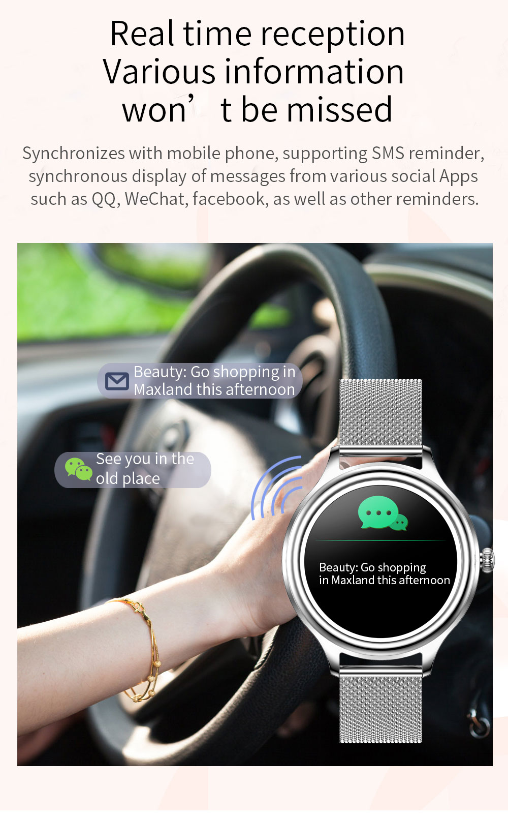 KUMI K3 Smartwatch for Women 1.09'' HD Color Screen Sleep Analysis Multi-motion Modes Information Reminder - Silver