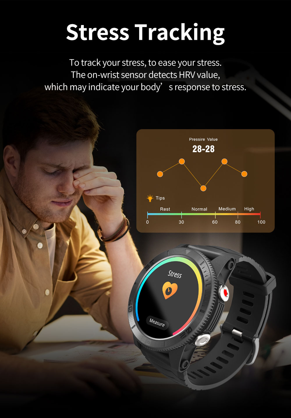 KUMI U5 Smartwatch 1.32'' IPS Color Screen with GPS for Outdoor Sports Heart Health SpO2 Measurement - Black