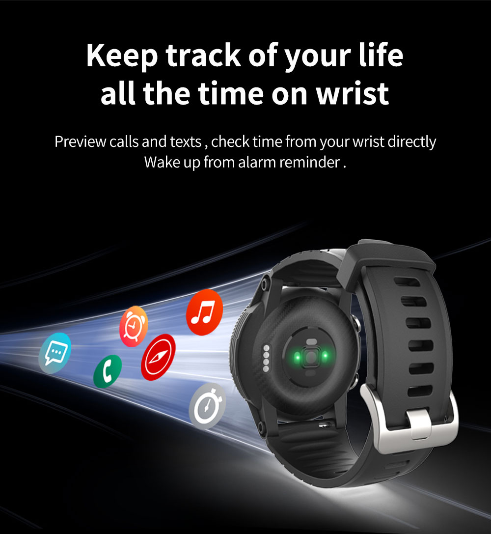 KUMI U5 Smartwatch 1.32'' IPS Color Screen with GPS for Outdoor Sports Heart Health SpO2 Measurement - Black