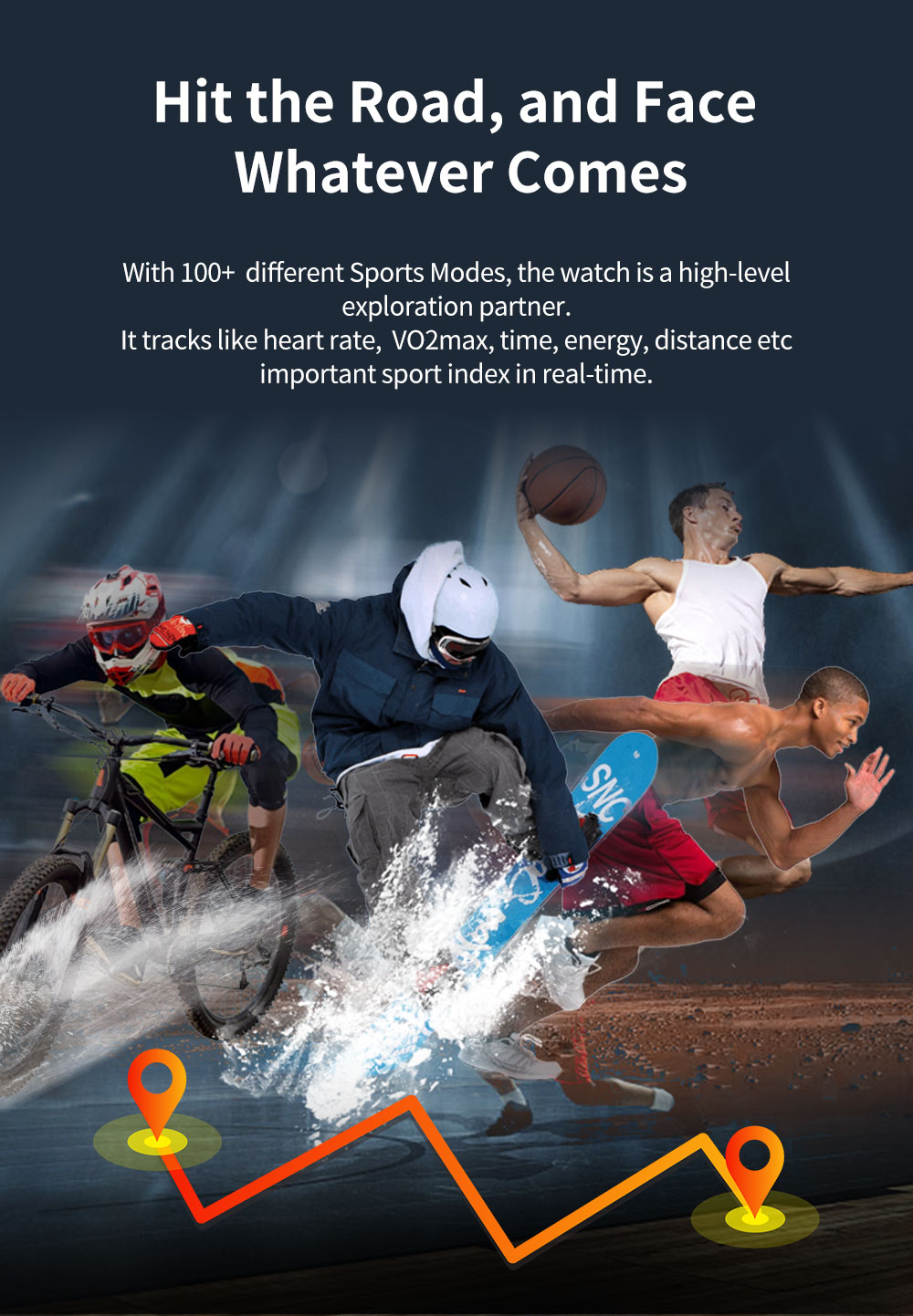 KUMI U5 Smartwatch 1.32'' IPS Color Screen with GPS for Outdoor Sports Heart Health SpO2 Measurement - Black