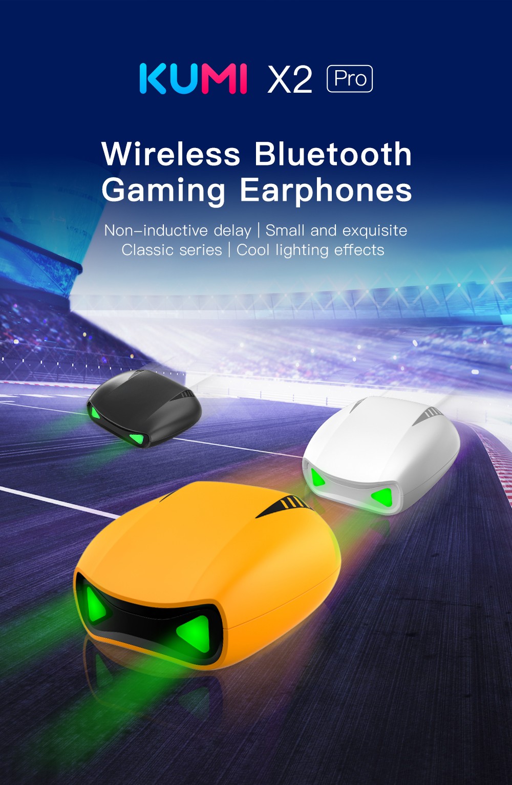 KUMI X2 Pro TWS Bluetooth 5.1 Gaming Earphone with One Touch Key True Wireless Earbuds - White