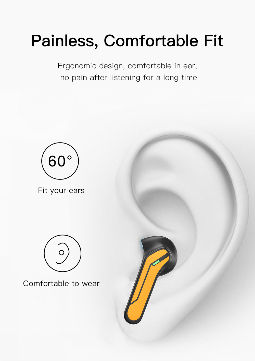 KUMI X2 Pro TWS Bluetooth 5.1 Gaming Earphone with One Touch Key True Wireless Earbuds - Yellow