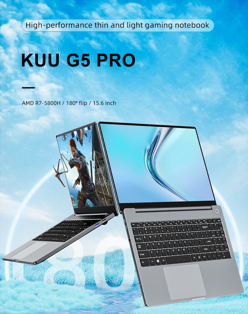 KUU G5 Pro Laptop AMD R7 5800H Processor 15.6'' 1920*1080 IPS Screen 16GB DDR4 2666MHz 512GB PCIE Windows 11 Pro