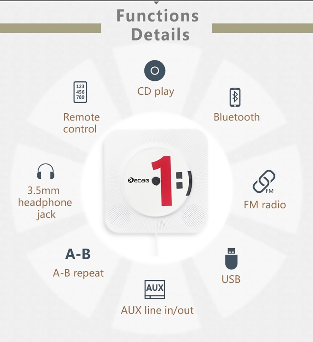 Kecag KC-808 Wall Mountable CD Player With Bluetooth With Remote Control FM Radio MP3 Headphone Jack USB - Pink 6 Kecag KC-808 Wall Mountable CD Player with Bluetooth with Remote Control FM Radio MP3 Headphone Jack USB - Pink