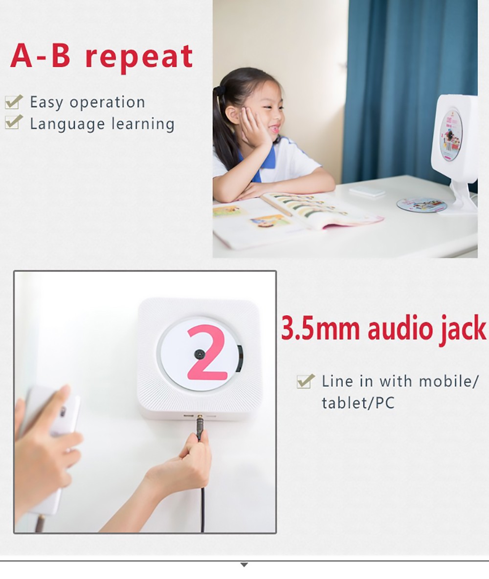 Kecag KC-808 Wall Mountable CD Player With Bluetooth With Remote Control FM Radio MP3 Headphone Jack USB - Pink 10 Kecag KC-808 Wall Mountable CD Player with Bluetooth with Remote Control FM Radio MP3 Headphone Jack USB - Pink