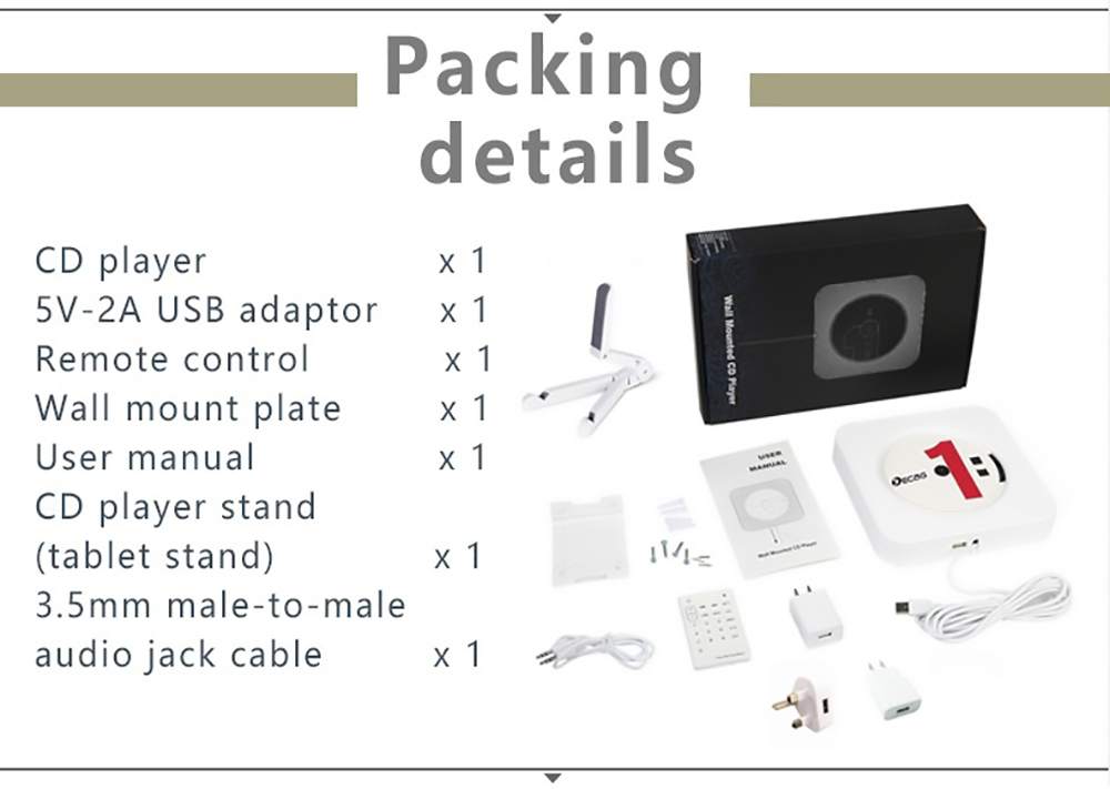 Kecag KC-808 Wall Mountable CD Player With Bluetooth With Remote Control FM Radio MP3 Headphone Jack USB - White 22 Kecag KC-808 Wall Mountable CD Player with Bluetooth with Remote Control FM Radio MP3 Headphone Jack USB - White