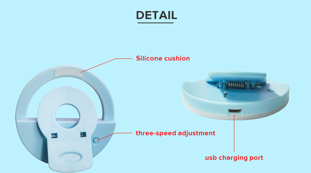 LED Selfie Light Ring Flash Fill Clip Camera For Mobile Phone Tablet iPhone 150mAh Samsung Lumin Ring Clip Light - Black