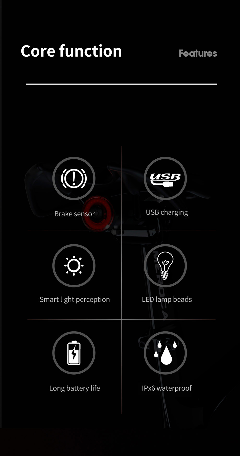 MEROCA WR25 Smart Bike Seatpost Tail Light Brake Sensing Bicycle Rear Flashlight with 500mAh Battery 4 Light Modes