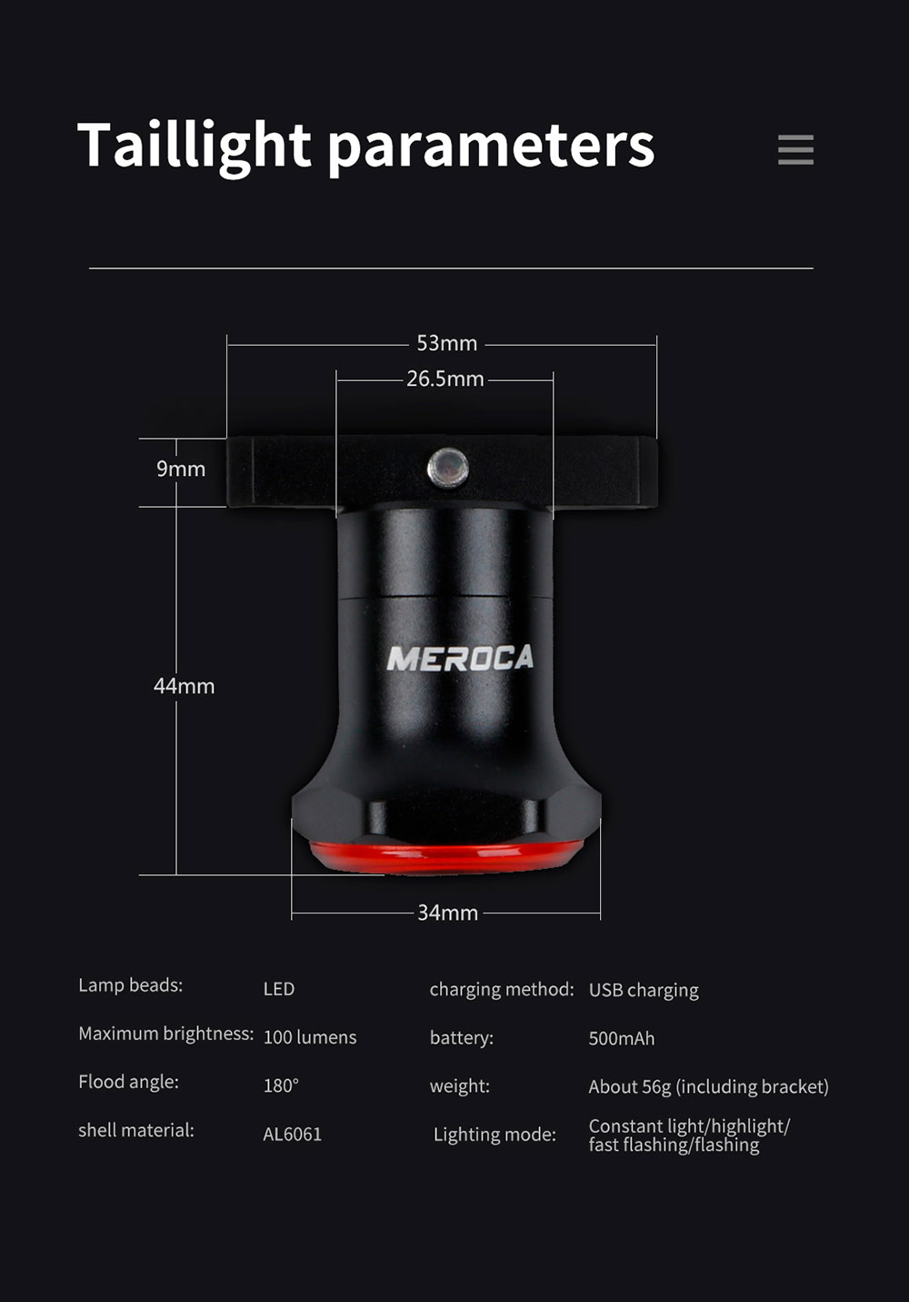 MEROCA WR25 Smart Bike Seatpost Tail Light Brake Sensing Bicycle Rear Flashlight with 500mAh Battery 4 Light Modes