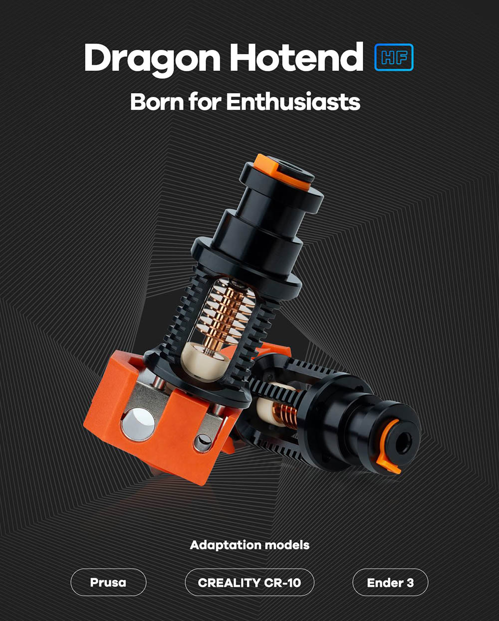Phaetus Dragon Hotend HF V2.0 Super Precision 3D Printer Extrusion Head for V6 Hotend DDE DDB Direct Drive Bowden -Black