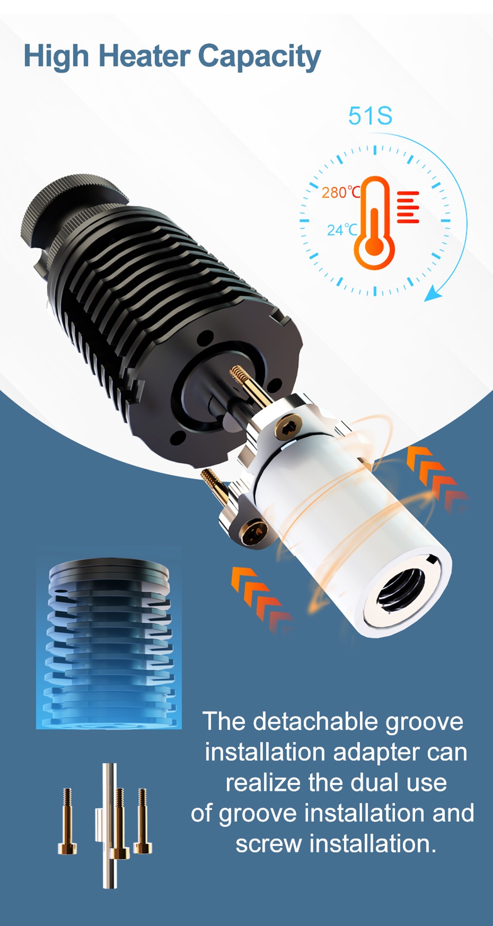 Phaetus Rapido Hotend UHF Printing Flow up to 75mm³/s for DDB Extruder Ender3 V2 CR10 V3 115W