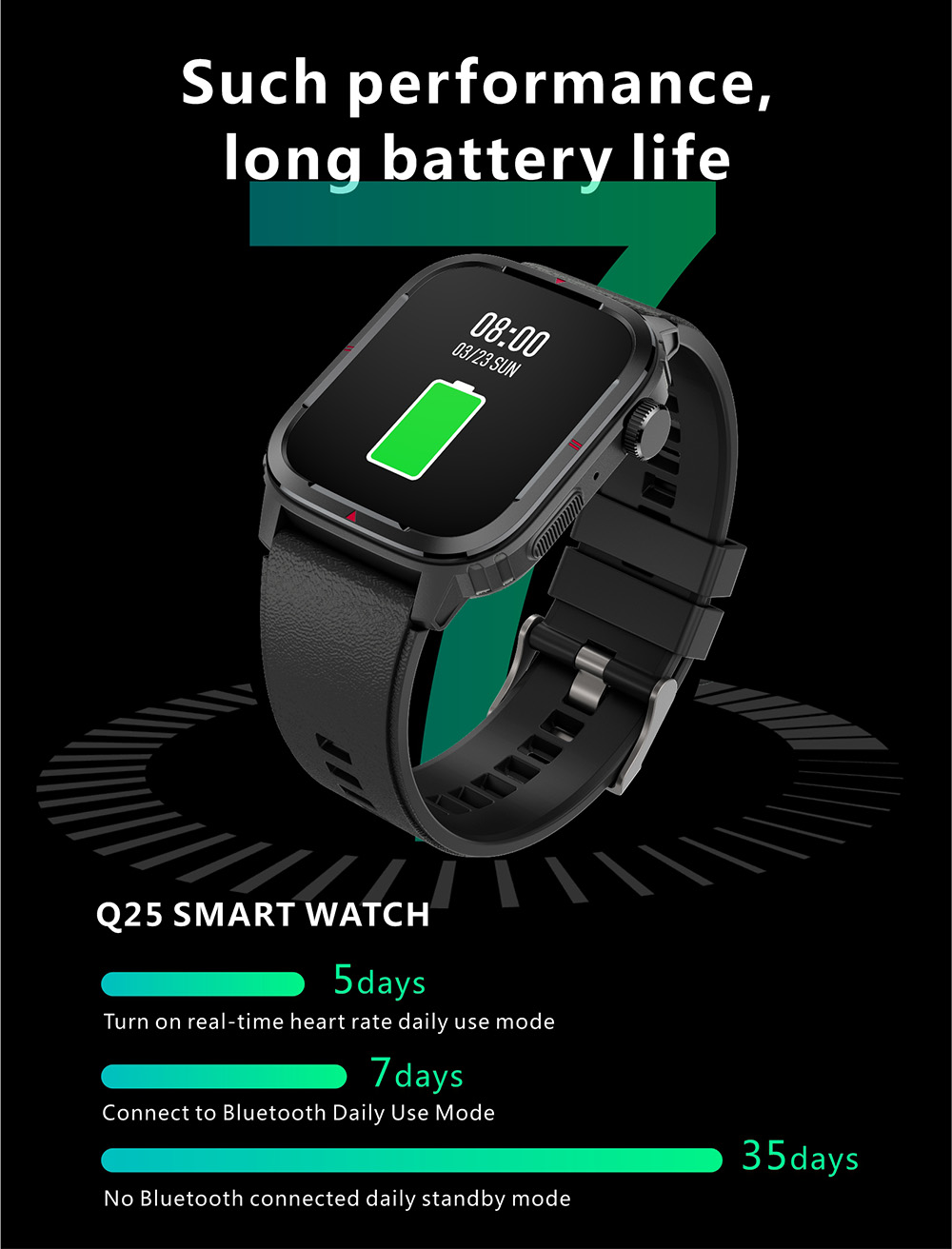 Makibes Q25 Smartwatch Bluetooth Calling Watch 1.7'' Touch Screen Heart Rate SpO2 BP Monitor - Black