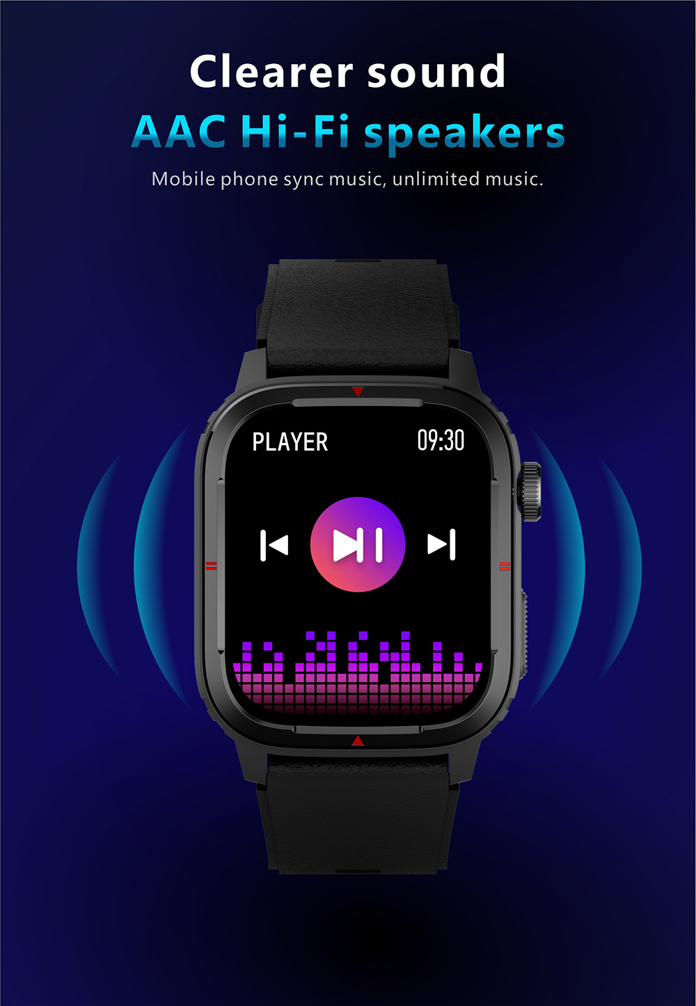 Makibes Q25 Smartwatch Bluetooth Calling Watch 1.7'' Touch Screen Heart Rate SpO2 BP Monitor - Black