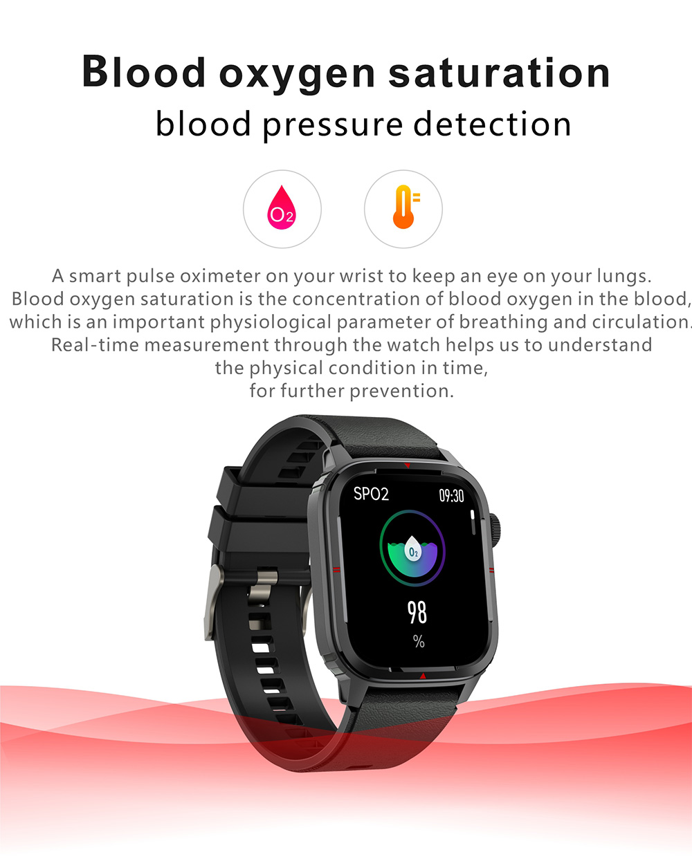Makibes Q25 Smartwatch Bluetooth Calling Watch 1.7'' Touch Screen Heart Rate SpO2 BP Monitor - Black