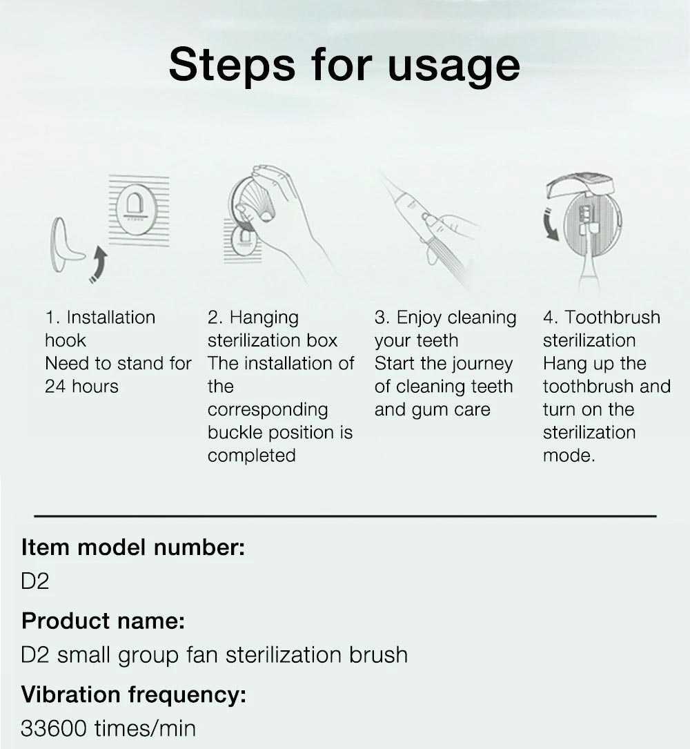 SOOCAS D2 Sonic Electric Toothbrush UVC Disinfect IPX7 Waterproof USB Rechargeable with 3 Brushing Mode - White