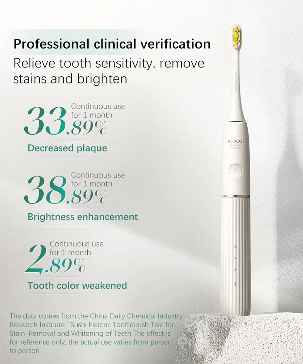 SOOCAS D2 Sonic Electric Toothbrush UVC Disinfect IPX7 Waterproof USB Rechargeable with 3 Brushing Mode - White
